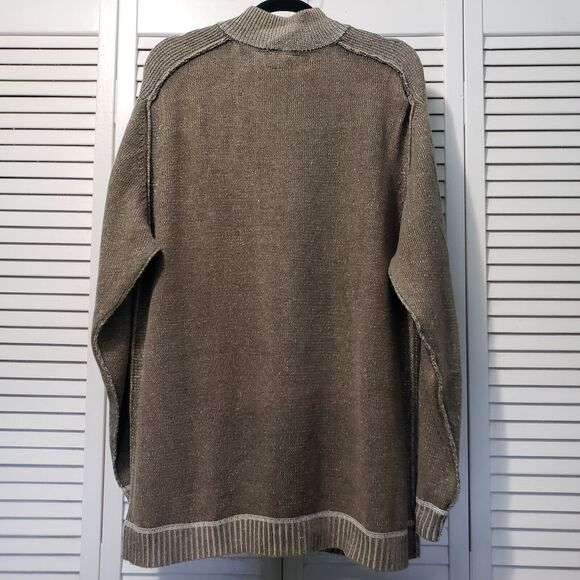 BKE Buckle Rib Knit Jacket Men's XL Tan Full Zip Mock-Neck Y2K Grunge Sweater - Picture 4 of 9